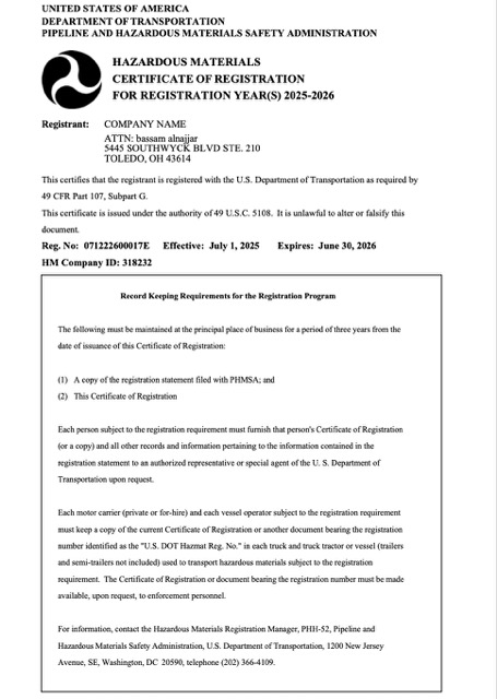 USA certificate of registration Word and PDF template, version 3